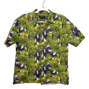Ripndip Jungle Nerm Green Leaf and Cat Print short sleeve Men's Shirt‎ SZ Medium